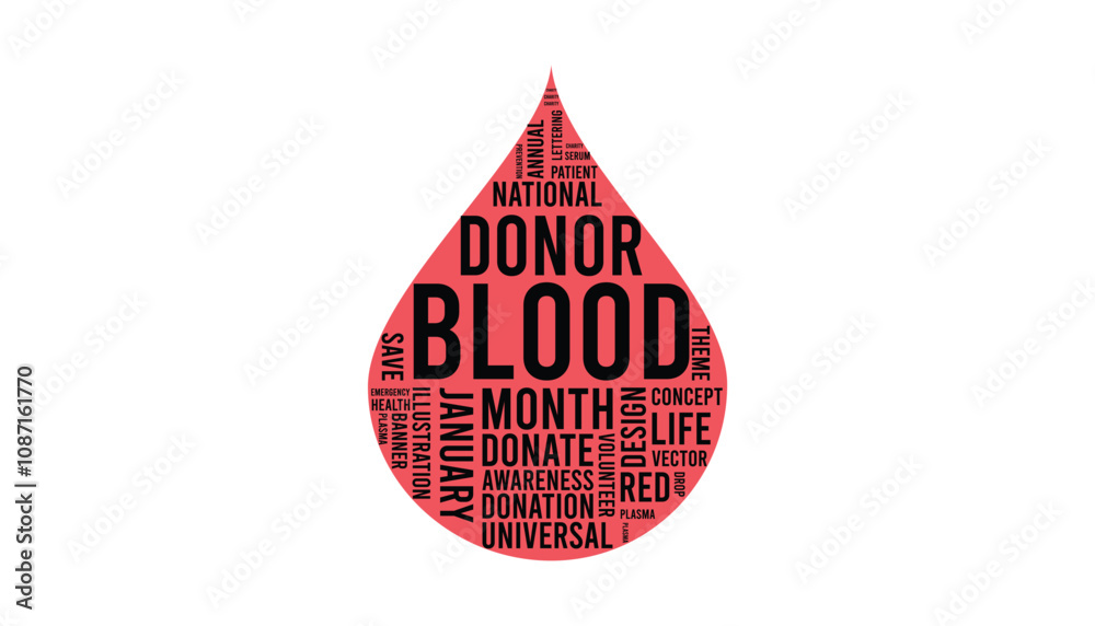 Obraz premium National Blood Donor Month observed each year during January. Healthcare Medical Awareness concept. Vector template for banner, greeting card, poster with background.