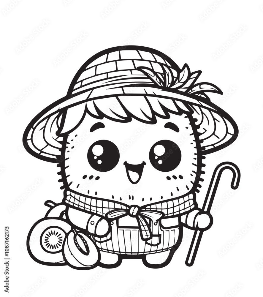 Kiwi fruit farmer illustration coloring page Kiwi fruit farmer illustration coloring page