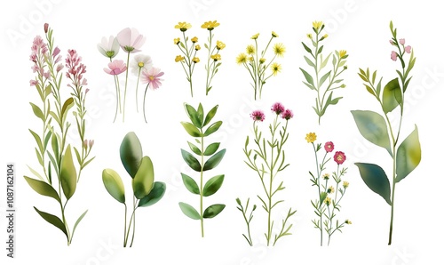 Wallpaper Mural Watercolor illustration of delicate wildflowerson a clean white background. Torontodigital.ca