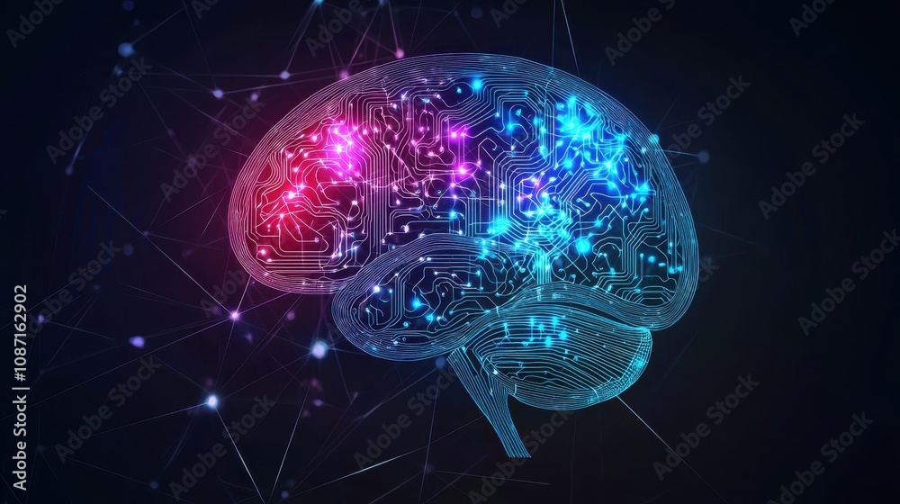 Fototapeta premium Innovative brain technology visualization digital art abstract concept dark background futuristic perspective
