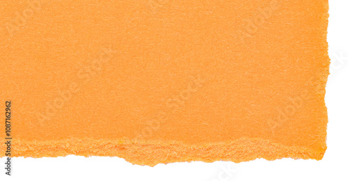 Isolated cut out torn piece of blank orange paper note cardboard with texture and copy space for text, transparent png background design element photo