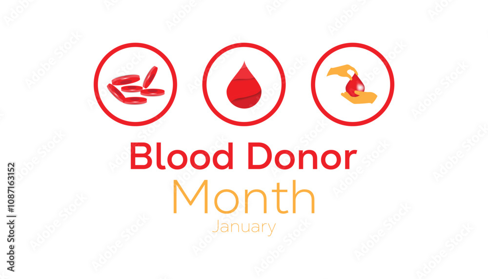 National Blood Donor Month observed each year during January. Healthcare Medical Awareness concept. Vector template for banner, greeting card, poster with background. National Blood Donor Month observed each year during January. Healthcare Medical Awareness concept. Vector template for banner, greeting card, poster with background.