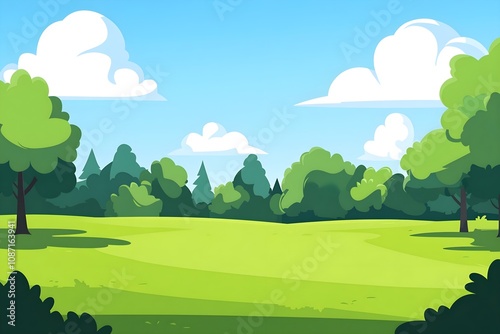 Beautiful landscape vector illustration of mountains, forests, fields and meadows. Stunning panoramic farm landscape with mountains in the background. Natural landscape