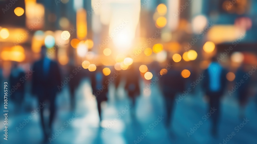 Blurred background of people walking in the city at night, abstract background Blurred background of people walking in the city at night, abstract background