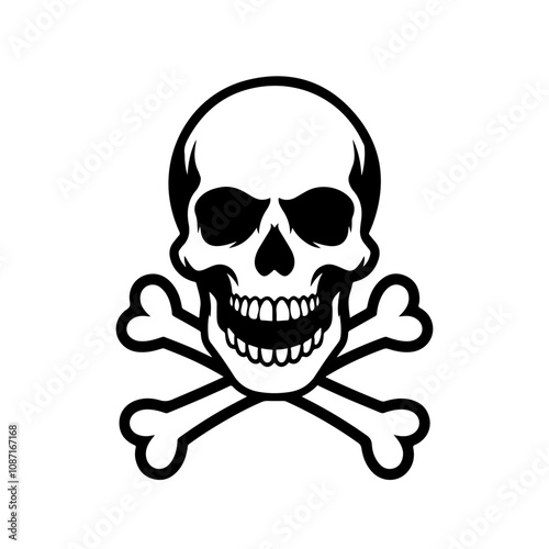 Skull and Crossbones Icon on Black and White Vector Backgrounds