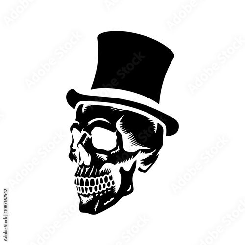 Skull with hat cap silhouette vector illustration isolated on white background