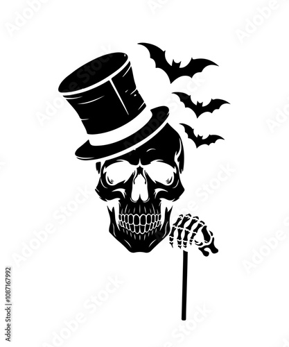 Skull with hat cap silhouette vector illustration isolated on white background