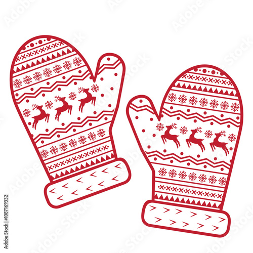 Warm winter mittens with Scandinavian ornament