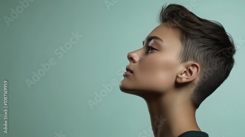 Profile portrait of a young woman against a soft background.