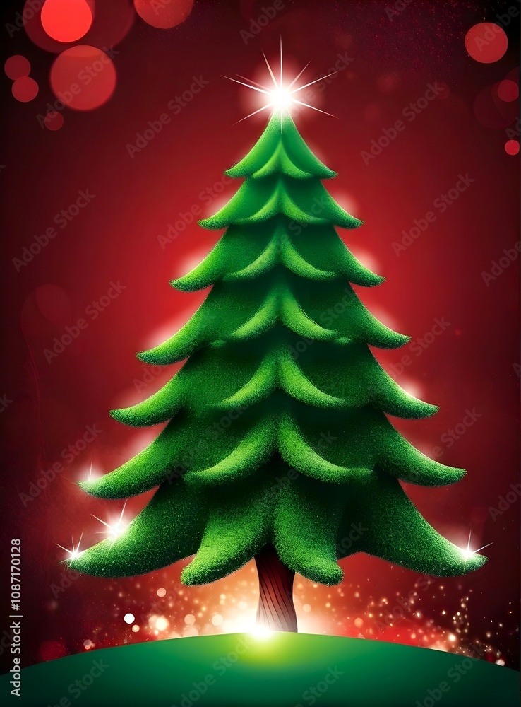 Illustration of green color Christmas tree is on a red theme bokeh background Illustration of green color Christmas tree is on a red theme bokeh background