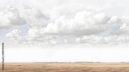 a vast desert landscape with dramatic clouds highlighted by white, photo, png