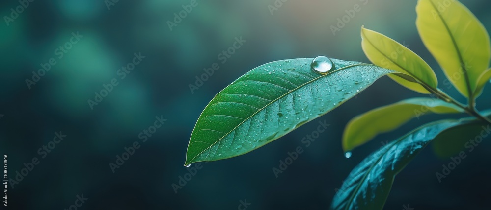 A close-up of a green leaf with a water droplet, showcasing the beauty of nature and vibrant colors in a serene environment. A close-up of a green leaf with a water droplet, showcasing the beauty of nature and vibrant colors in a serene environment.