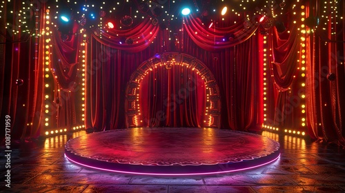 A Dazzling Circus-themed 3D Podium: Perfect for Product Showcases, Carnival Promotions, and Festive Event Advertisements