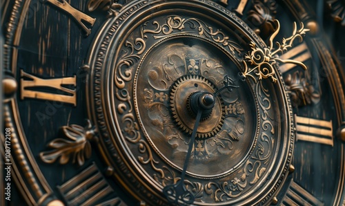 A detailed close-up of a vintage clock face, emphasizing the passage of time and the elegance of antique design