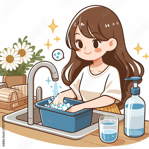 mother is washing dishes 