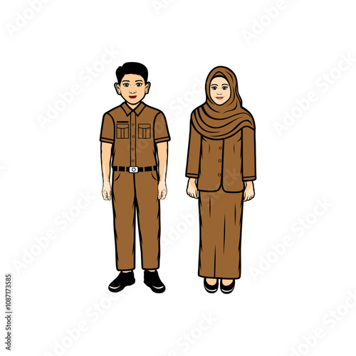 male and female civil servant cartoon vector illustration, kartun pns vektor