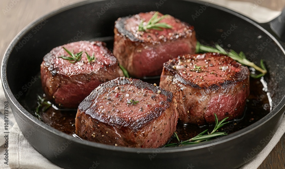 Sizzling Marbled Beef in Skillet, Juicy cuts seared to perfection, showcasing rich textures and mouthwatering flavors, culinary delight. Sizzling Marbled Beef in Skillet, Juicy cuts seared to perfection, showcasing rich textures and mouthwatering flavors, culinary delight.