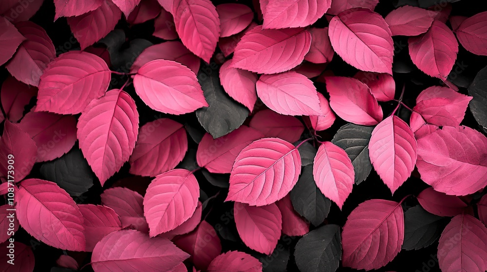 Viva Magenta beautiful view of big leaves in monochrome color. Forest Viva Magenta colored plants. Viva Magenta beautiful view of big leaves in monochrome color. Forest Viva Magenta colored plants.