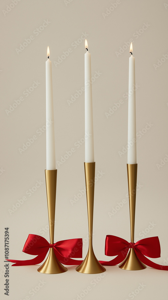 Beautiful candlesticks with bows and candles. Beautiful candlesticks with bows and candles.