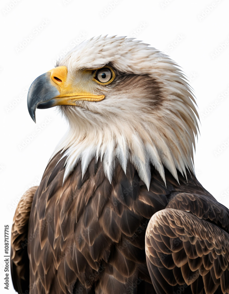 Majestic Bald Eagle Portrait on White Background Wildlife Photography Concept. Majestic Bald Eagle Portrait on White Background Wildlife Photography Concept.