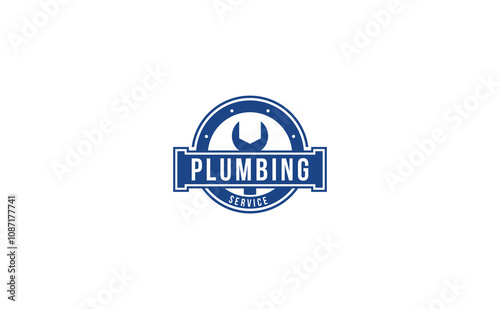 logo for plumbing service. The logo features a wrench and the word plumbing