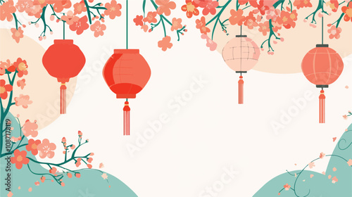 Traditional Chinese Lanterns and Ornaments on Asian Background Pattern