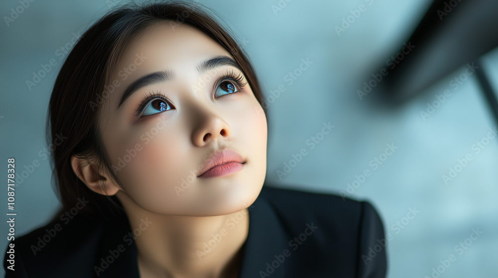 portrait of an Asian woman staring up portrait of an Asian woman staring up