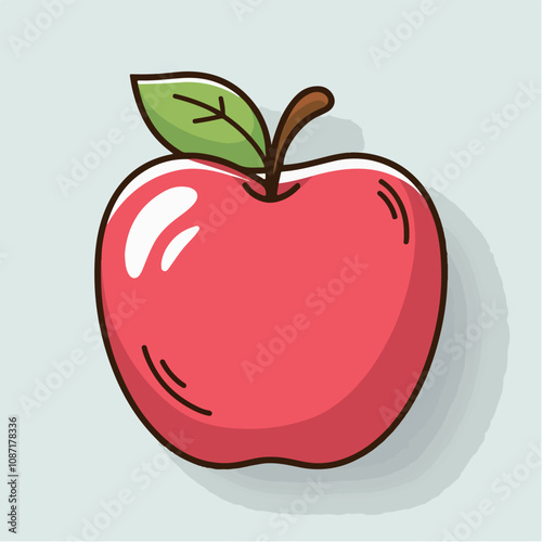 Apple Cartoon Style:
"Create a flat-style vector illustration of a single apple in a cartoon style. The apple should be a vibrant red with simple, clean lines and light shading to give it dimension. I