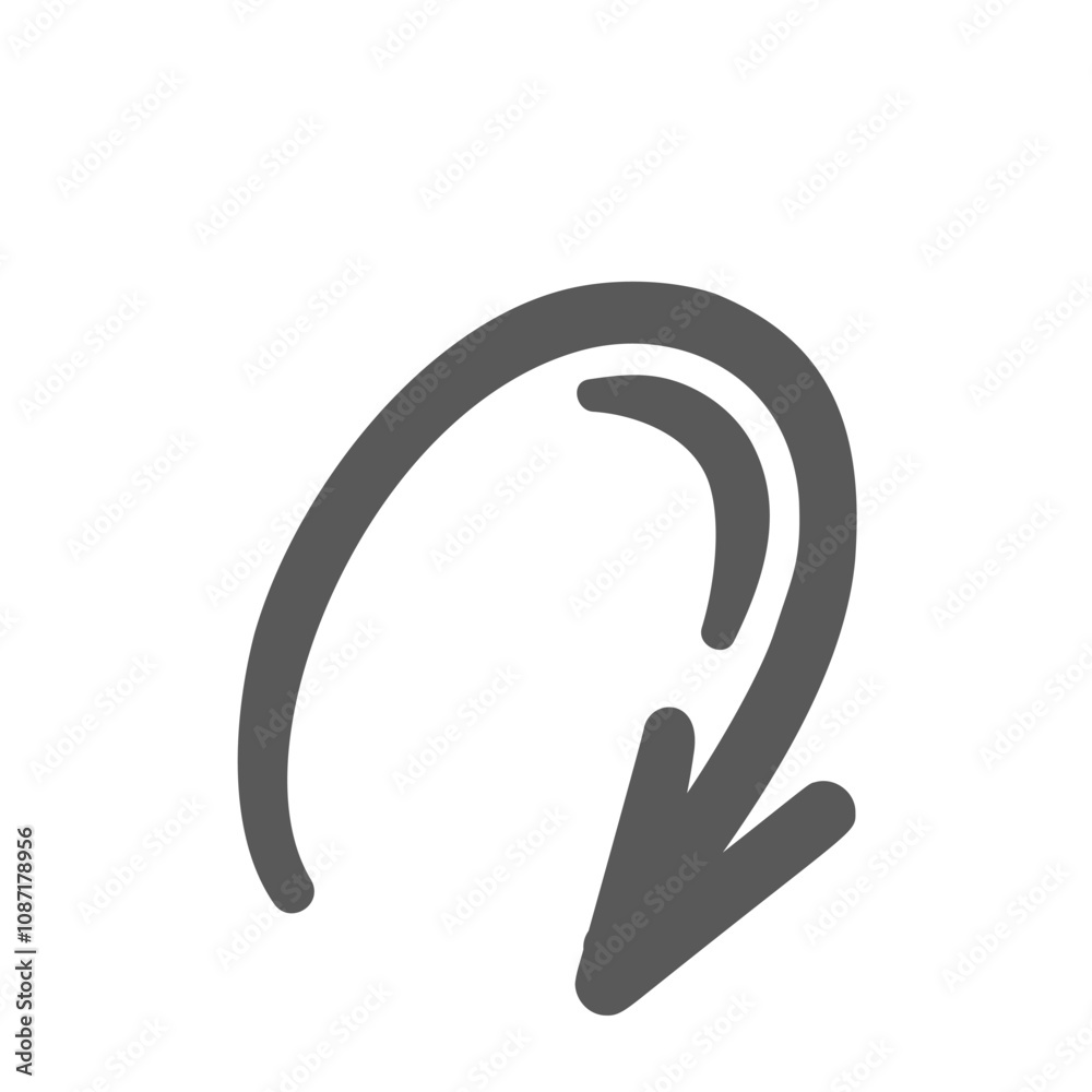 Half circle arrow outline icon. Outline hand drawn scribble circular arrow with double line and downward tip. Direction mascot, simple sketch rotary element of round shape icon vector illustration Half circle arrow outline icon. Outline hand drawn scribble circular arrow with double line and downward tip. Direction mascot, simple sketch rotary element of round shape icon vector illustration