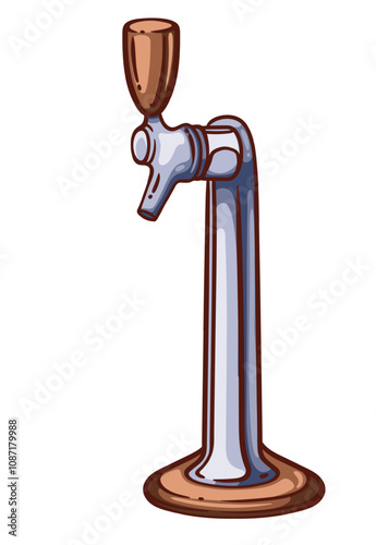 Beer tap line icon. Outline hand drawn vintage sketch of metal tap with faucet handle and pump machine. Pub, bar, brewery mascot, alcohol drink keg dispenser in tavern color icon vector illustration