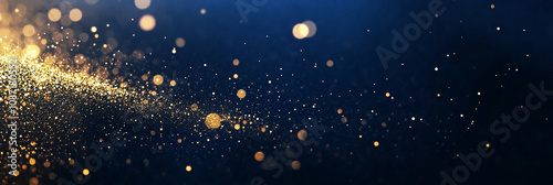 Abstract background with Dark blue and gold particle. Christmas Golden light shine particles bokeh on navy blue background