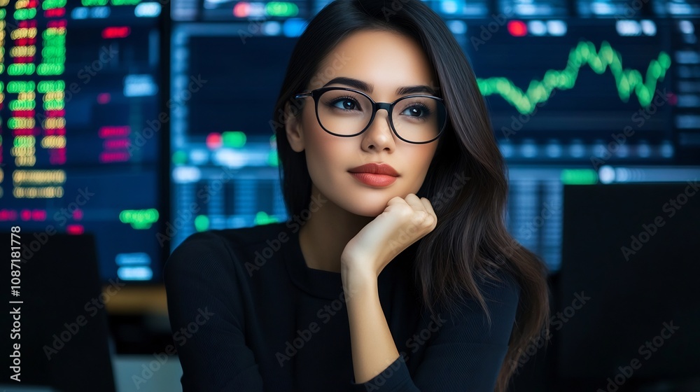 Businesswoman Analyzing Financial Report for Market Insights