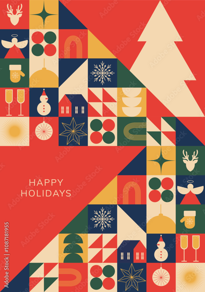 Obraz premium Geometric Christmas Cards In Modern Minimalist Style For Cards, Greetings. Vector
