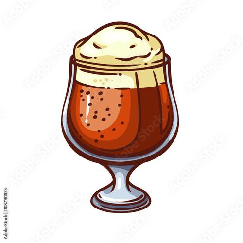 Dark beer cup with foam line icon. Outline hand drawn vintage brown drink glass, porter or ale pint. October festival, brewing, alcohol mascot, bitter stout craft beer color icon vector illustration