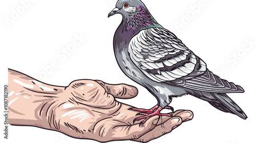 Detailed Close-Up of Hand Drawing Pigeon on White Background