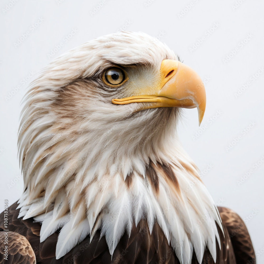 Obraz premium Majestic Bald Eagle Portrait on White Background Wildlife Photography Concept. 