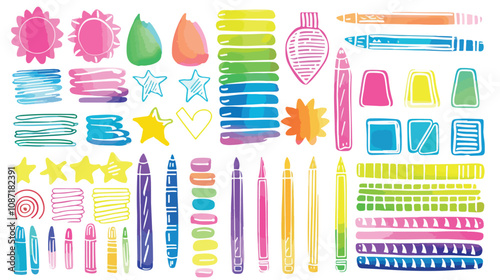 Vibrant Colourful Marker Highlighter Stripes Shapes Pointers