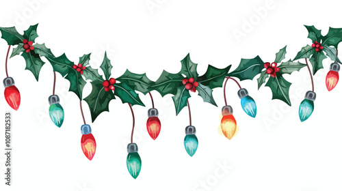 Festive Christmas Garland with Bright Lights Vector Illustration