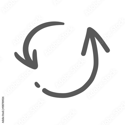 Circular two arrows line icon. Outline hand drawn round vintage element of loading and exchange, movement repetition. Cycle, loop pointer mascot, simple doodle spin arrows icon vector illustration