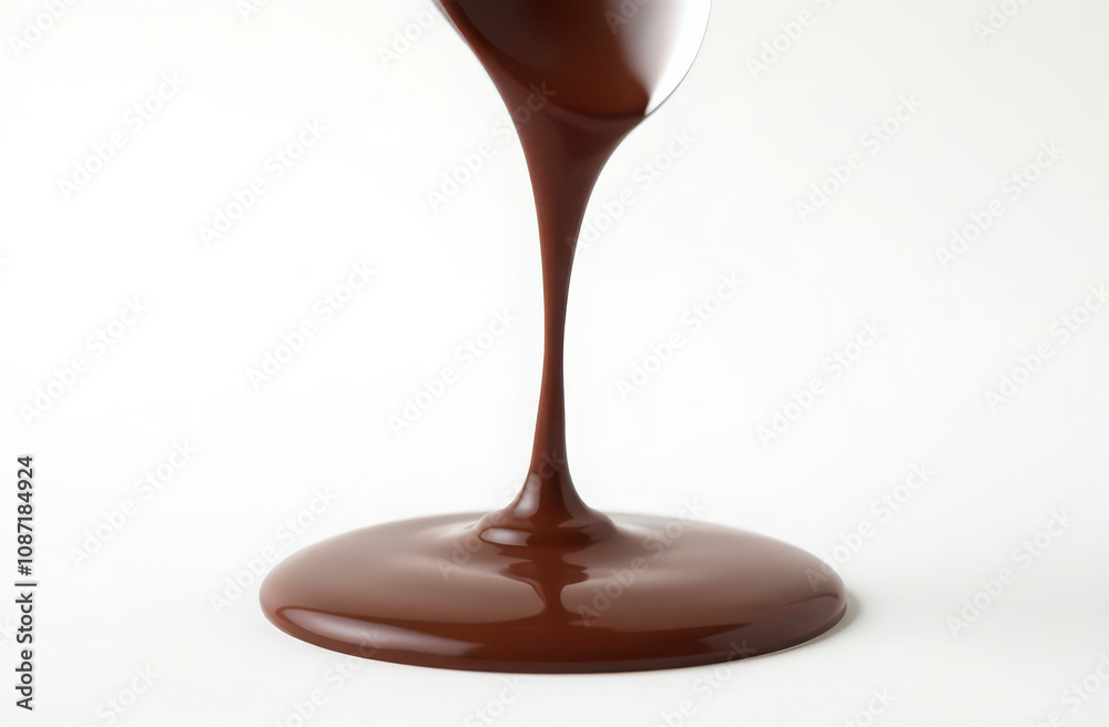 Smooth flowing chocolate stream on white background. perfect for food and dessert themes Smooth flowing chocolate stream on white background. perfect for food and dessert themes
