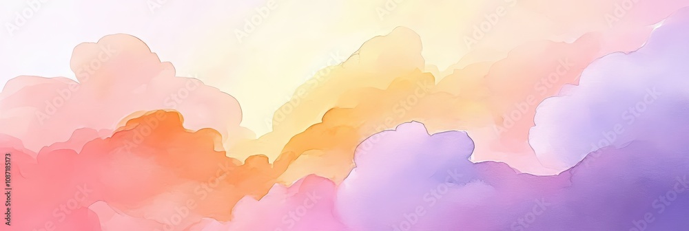 Purple magenta pink peach coral orange yellow beige white abstract watercolor. Art background. Light pastel pale soft. Design. Template. Mother's day, valentine, birthday. Romantic sky,colorful clouds