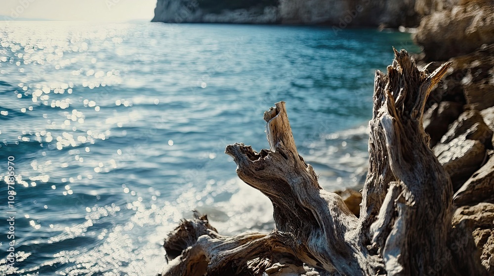 Driftwood along the coast of the Adriatic Sea creates a serene atmosphere. The driftwood captures attention with selective focus, allowing for ample copy space. Driftwood along the coast of the Adriatic Sea creates a serene atmosphere. The driftwood captures attention with selective focus, allowing for ample copy space.
