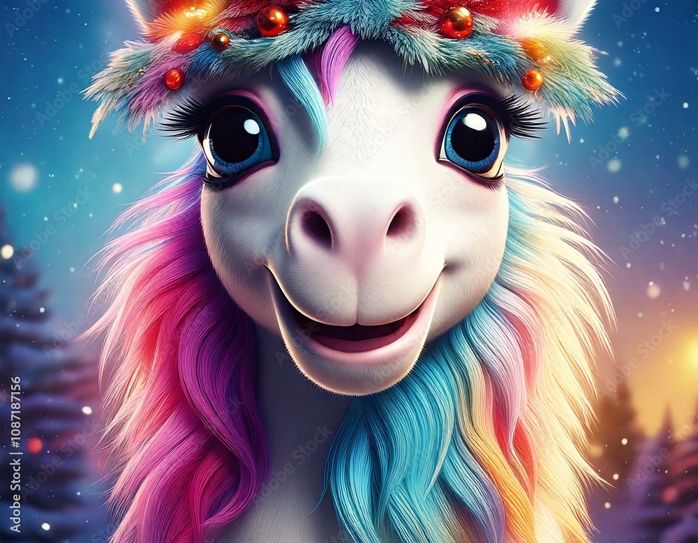 Unicorn with Christmas hat