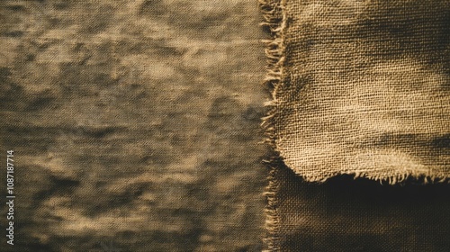 Rugged folds and creases define this khaki canvas cover, highlighting the craftsmanship of the textile backdrop. Perfect for emphasizing texture with ample copy space. photo