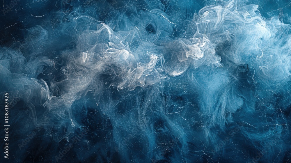 Ethereal wisps of blue and white smoke creating a mesmerizing abstract pattern in a captivating swirl Ethereal wisps of blue and white smoke creating a mesmerizing abstract pattern in a captivating swirl