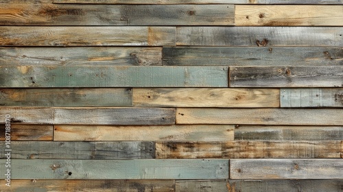 Rustic green plank wood wall texture offers a charming backdrop, perfect for adding character to various designs, complemented by ample copy space for text or images.