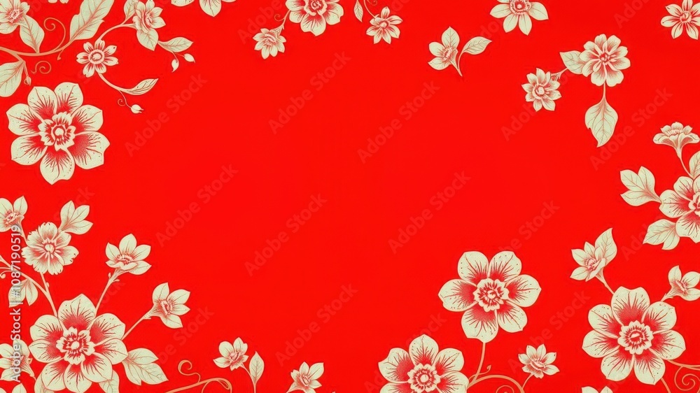 Vibrant Chinese red background with intricate floral pattern, design, luck Vibrant Chinese red background with intricate floral pattern, design, luck