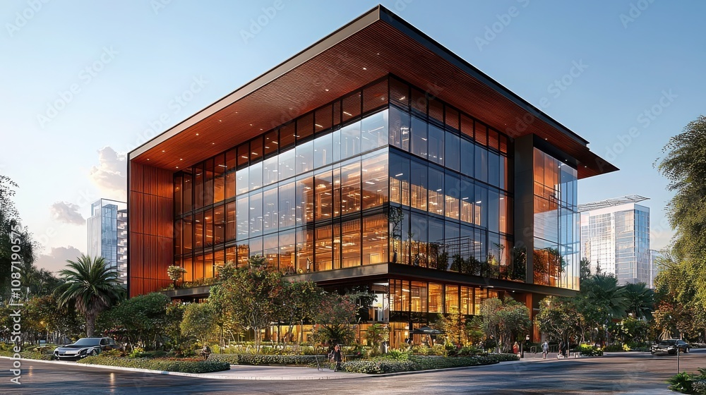 Obraz premium Transforming spaces a modern warehouse with glass facade in an urban environment for innovative design and sustainability