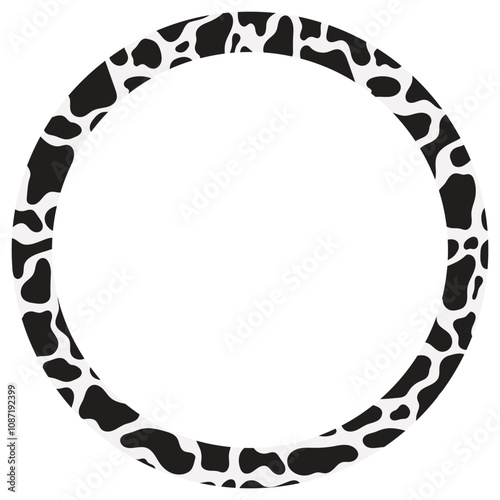 Round frame with Cow print. Animal skin template. 