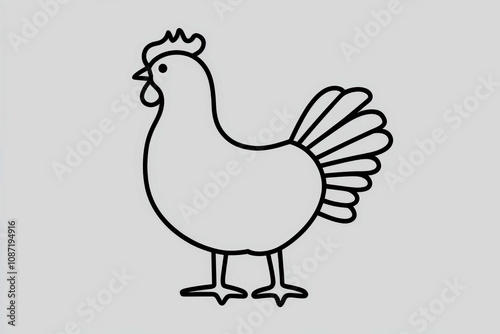 Bold outline of a rooster, symbol of good fortune, black lines on white background, no greyscale